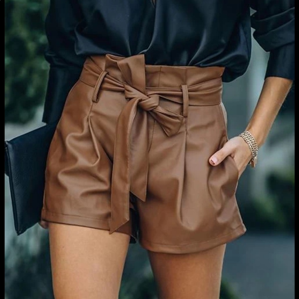 Vici High Waist Tan Shorts with Tie-Front